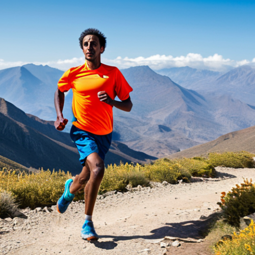 An athletic Eritrean male long-distance runner, in a powerful mid-stride on a rugged mountain trail. He is fully clothed in modest, professional athletic wear, including a breathable running shirt and shorts, appropriate attire for high-altitude training. The background features a vast, natural mountainous landscape under a clear sky, illuminated by bright daylight, emphasizing the unique natural environment. His expression shows intense focus and determination. This image embodies resilience and natural strength.
Quality modifiers: perfect anatomy, correct proportions, natural pose, well-formed hands, proper finger count, natural body proportions, professional sports photography, high-resolution, ultra-realistic, safe for work, appropriate content, fully clothed, professional, family-friendly.