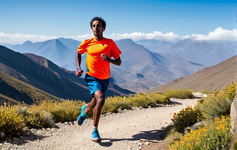 An athletic Eritrean male long-distance runner, in a powerful mid-stride on a rugged mountain trail. He is fully clothed in modest, professional athletic wear, including a breathable running shirt and shorts, appropriate attire for high-altitude training. The background features a vast, natural mountainous landscape under a clear sky, illuminated by bright daylight, emphasizing the unique natural environment. His expression shows intense focus and determination. This image embodies resilience and natural strength.
Quality modifiers: perfect anatomy, correct proportions, natural pose, well-formed hands, proper finger count, natural body proportions, professional sports photography, high-resolution, ultra-realistic, safe for work, appropriate content, fully clothed, professional, family-friendly.
